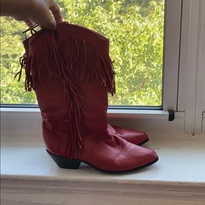 Red Cowboy Boots with Fringe